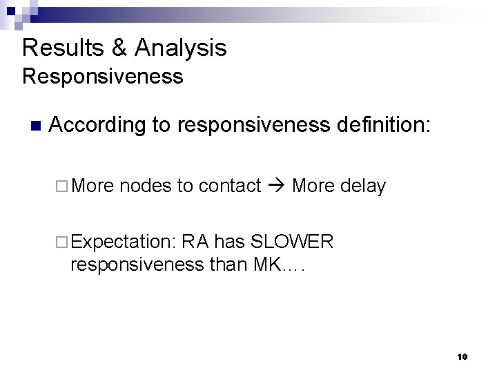 Results & Analysis Responsiveness n According to responsiveness definition: ¨ More nodes to contact Results & Analysis Responsiveness n According to responsiveness definition: ¨ More nodes to contact
