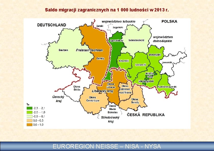 Saldo migracji zagranicznych na 1 000 ludności w 2013 r. EUROREGION NEISSE – NISA