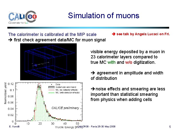 Simulation of muons The calorimeter is calibrated at the MIP scale first check agreement