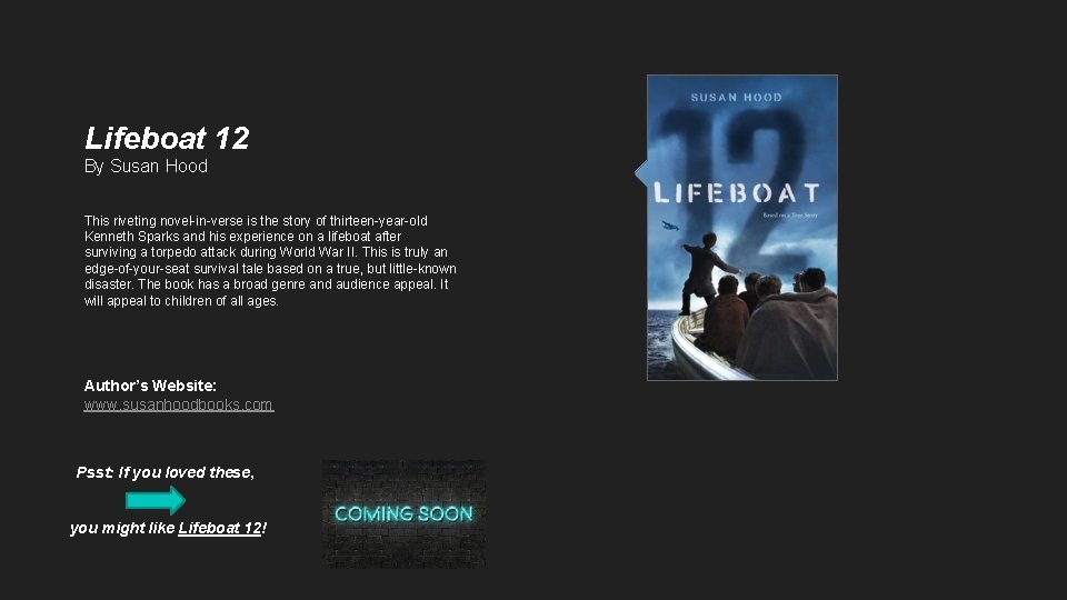 Lifeboat 12 By Susan Hood This riveting novel-in-verse is the story of thirteen-year-old Kenneth