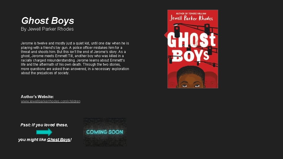Ghost Boys By Jewell Parker Rhodes Jerome is twelve and mostly just a quiet