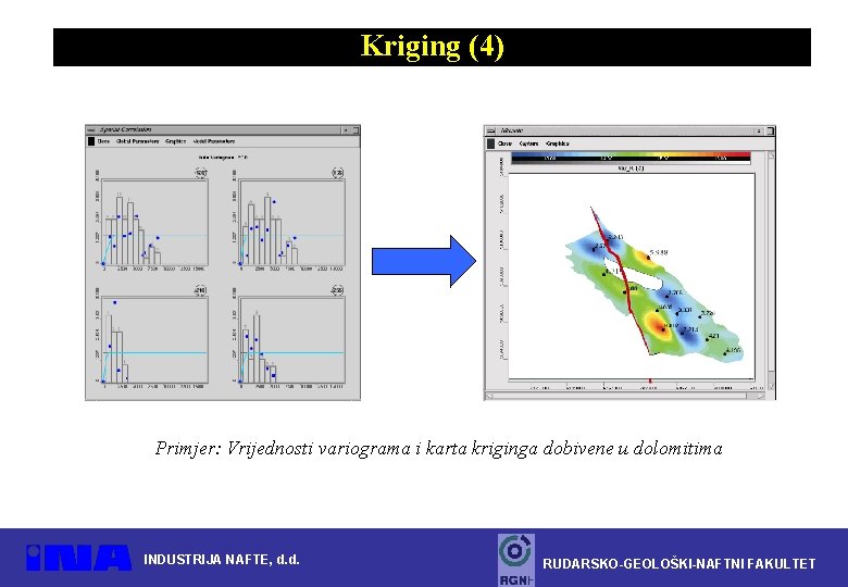 Kriging (4) Primjer: Vrijednosti variograma i karta kriginga dobivene u dolomitima INDUSTRIJA NAFTE, d.