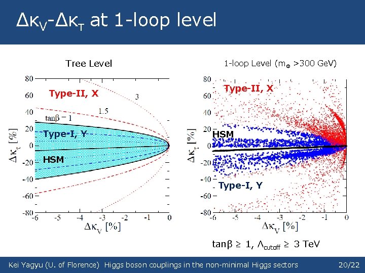 ΔκV-Δκτ at 1 -loop level Tree Level Type-II, X Type-I, Y 1 -loop Level