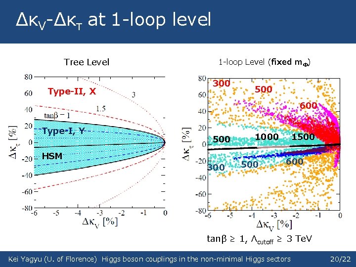 ΔκV-Δκτ at 1 -loop level Tree Level Type-II, X 1 -loop Level (fixed mΦ)