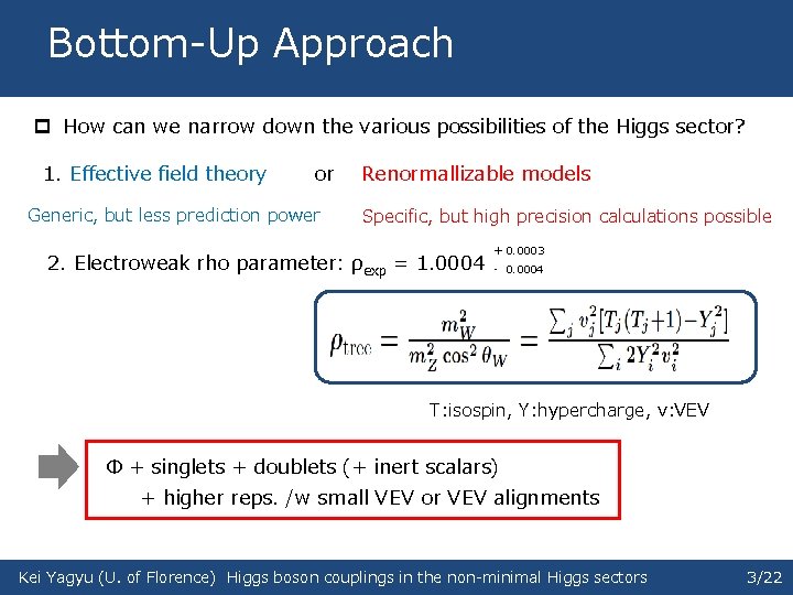 　Bottom-Up Approach p How can we narrow down the various possibilities of the Higgs