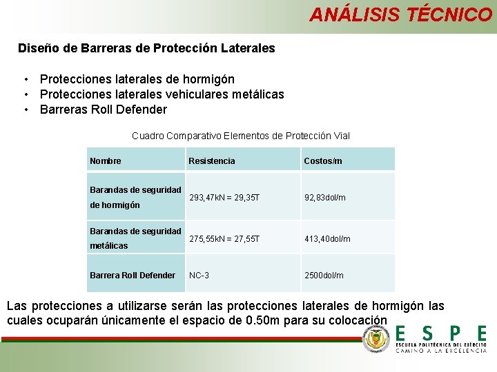 ANÁLISIS TÉCNICO Diseño de Barreras de Protección Laterales • Protecciones laterales de hormigón •