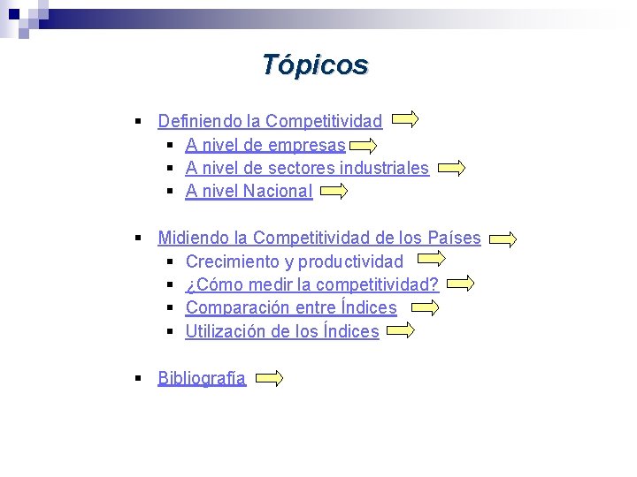 Tópicos § Definiendo la Competitividad § A nivel de empresas § A nivel de