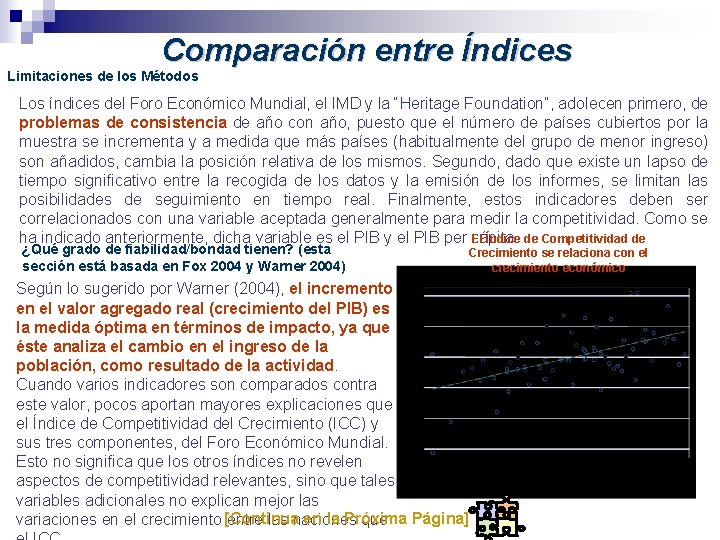 Comparación entre Índices Limitaciones de los Métodos Los índices del Foro Económico Mundial, el