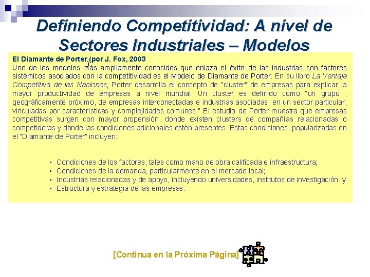 Definiendo Competitividad: A nivel de Sectores Industriales – Modelos El Diamante de Porter (por