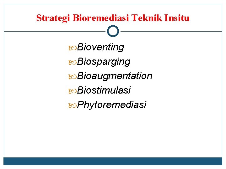 Strategi Bioremediasi Teknik Insitu Bioventing Biosparging Bioaugmentation Biostimulasi Phytoremediasi 