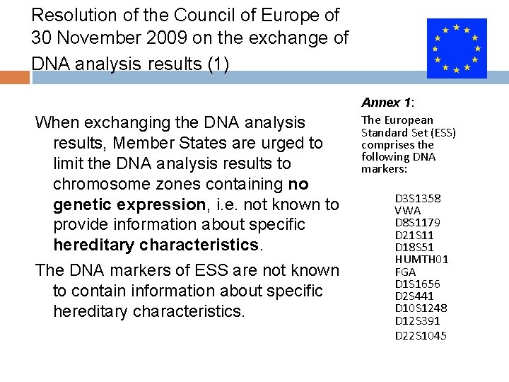 Resolution of the Council of Europe of 30 November 2009 on the exchange of