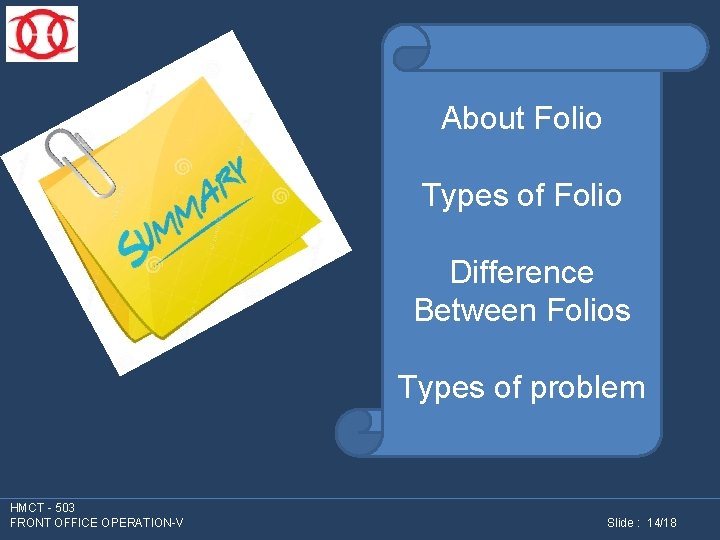 About Folio Types of Folio Difference Between Folios Types of problem HMCT - 503