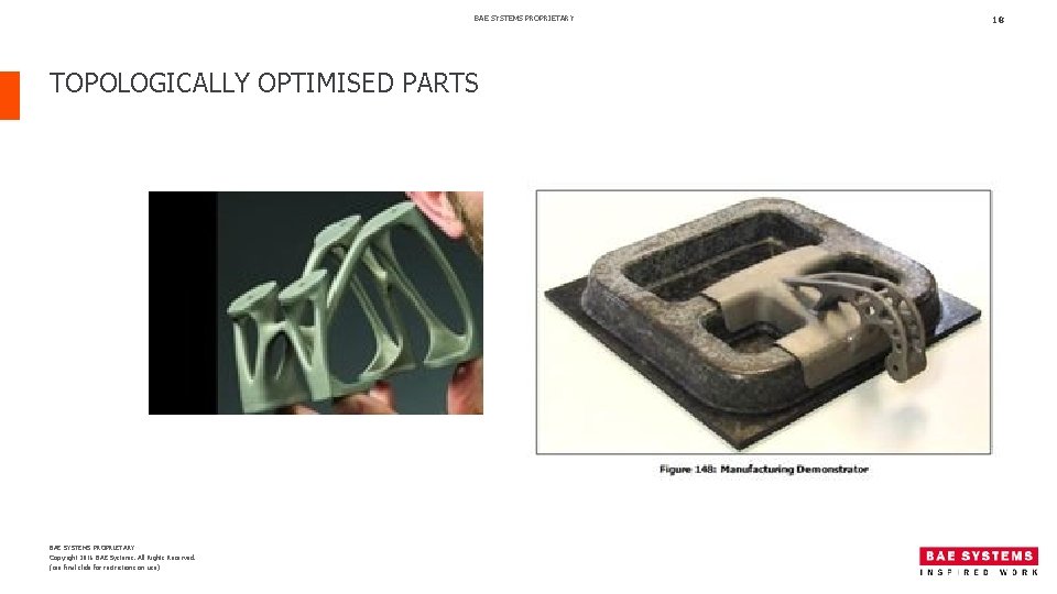 BAE SYSTEMS PROPRIETARY TOPOLOGICALLY OPTIMISED PARTS BAE SYSTEMS PROPRIETARY Copyright 2016 BAE Systems. All