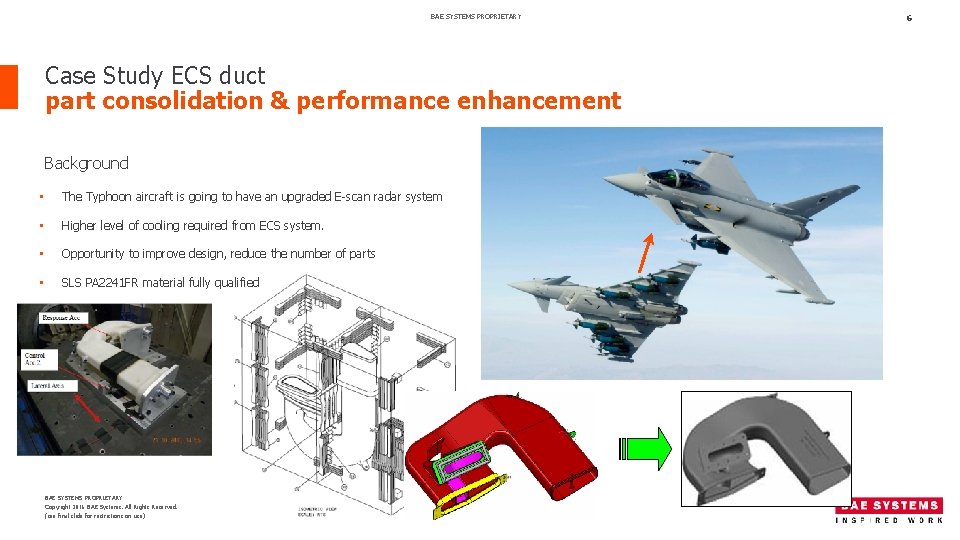 BAE SYSTEMS PROPRIETARY Case Study ECS duct part consolidation & performance enhancement Background •