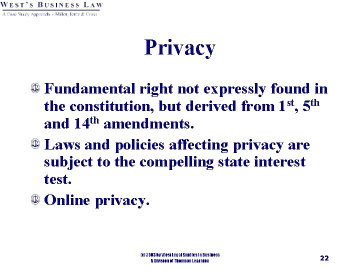 Privacy Fundamental right not expressly found in the constitution, but derived from 1 st,