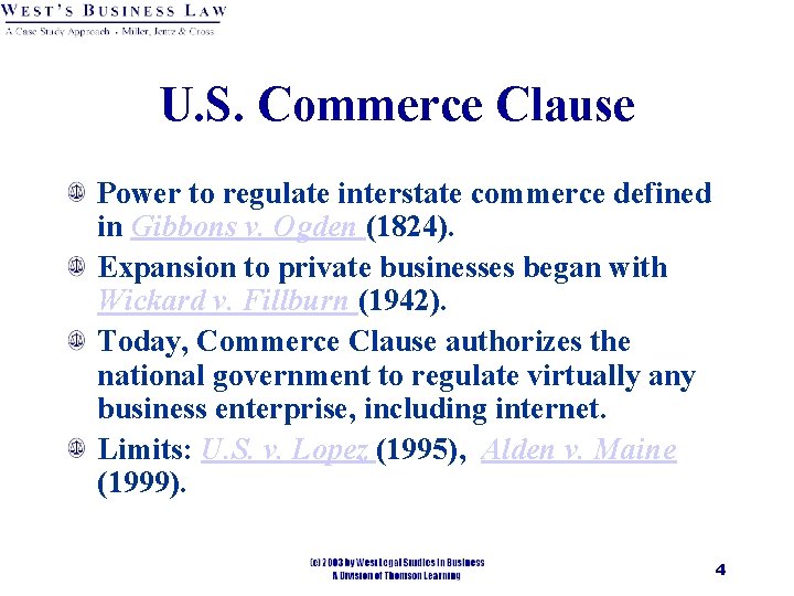 U. S. Commerce Clause Power to regulate interstate commerce defined in Gibbons v. Ogden