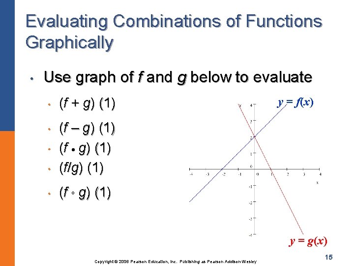 Evaluating Combinations of Functions Graphically • Use graph of f and g below to