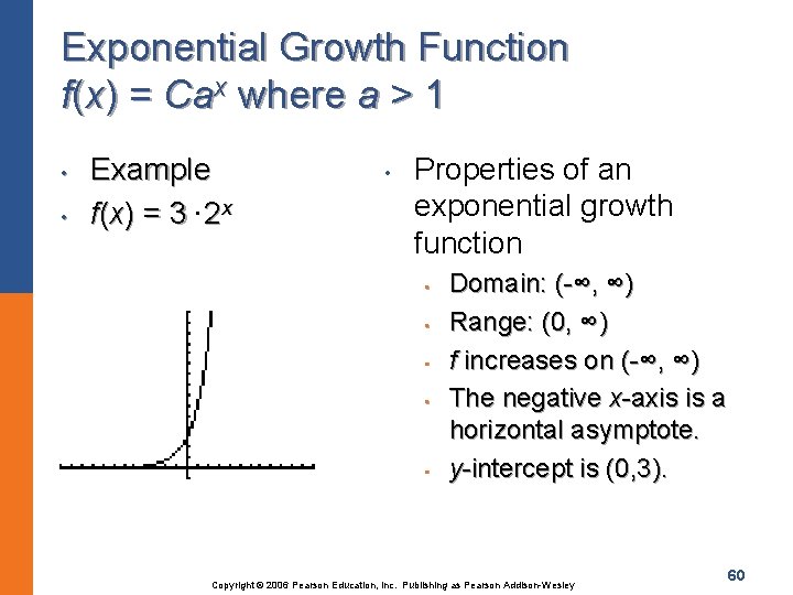 Exponential Growth Function f(x) = Cax where a > 1 • • Example f(x)