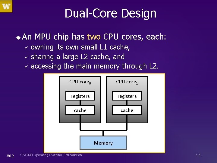 Dual-Core Design u An MPU chip has two CPU cores, each: ü ü ü