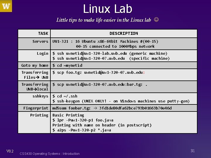 Linux Lab Little tips to make life easier in the Linux lab TASK Servers