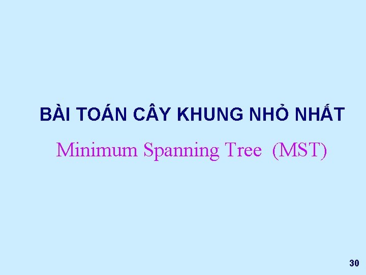BÀI TOÁN C Y KHUNG NHỎ NHẤT Minimum Spanning Tree (MST) 30 