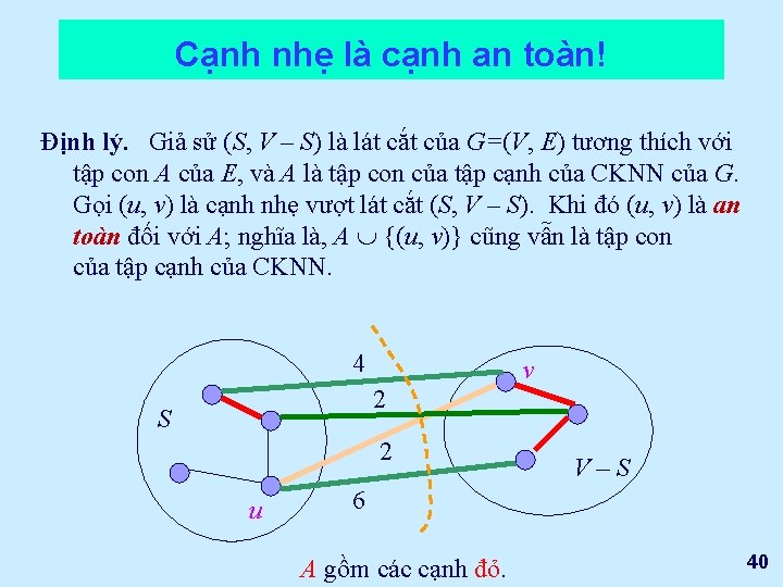 Cạnh nhẹ là cạnh an toàn! Định lý. Giả sử (S, V – S)