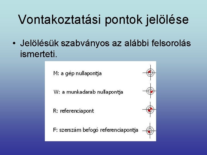 Vontakoztatási pontok jelölése • Jelölésük szabványos az alábbi felsorolás ismerteti. 