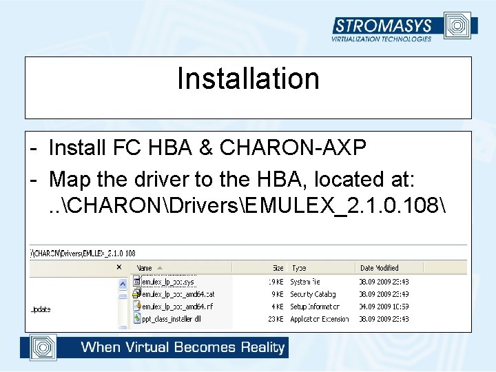 Installation - Install FC HBA & CHARON-AXP - Map the driver to the HBA,