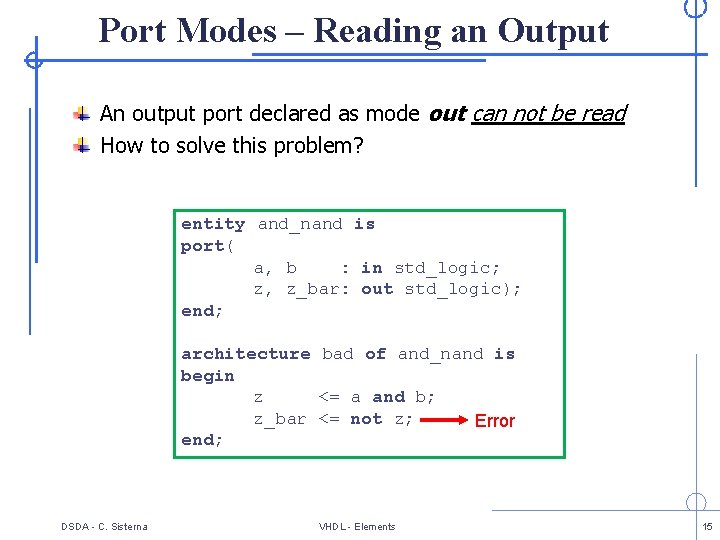 Port Modes – Reading an Output An output port declared as mode out can