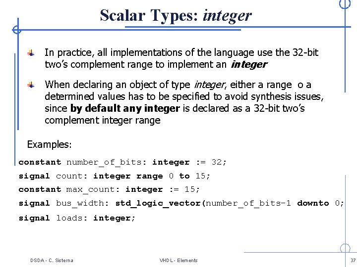 Scalar Types: integer In practice, all implementations of the language use the 32 -bit