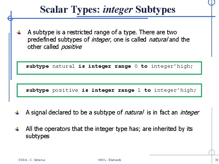 Scalar Types: integer Subtypes A subtype is a restricted range of a type. There