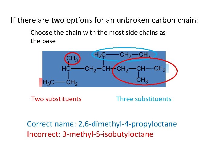 If there are two options for an unbroken carbon chain: Choose the chain with