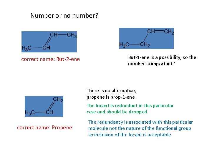 Number or no number? correct name: But-2 -ene But-1 -ene is a possibility, so