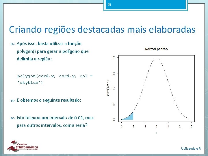 25 Criando regiões destacadas mais elaboradas Após isso, basta utilizar a função polygon() para