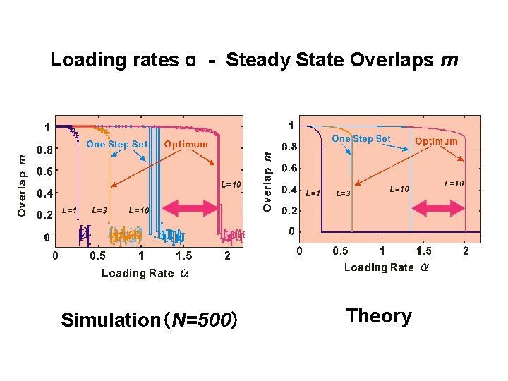 Loading rates α - Steady State Overlaps m Simulation（N=500） Theory 