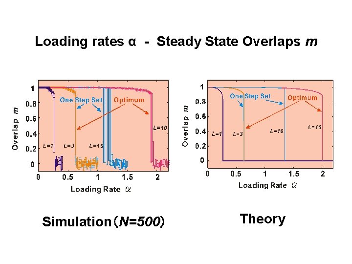Loading rates α - Steady State Overlaps m Simulation（N=500） Theory 