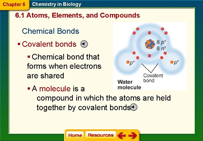 Chapter 6 Chemistry in Biology 6. 1 Atoms, Elements, and Compounds Chemical Bonds §