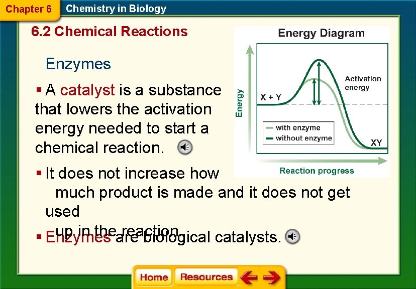 Chapter 6 Chemistry in Biology 6. 2 Chemical Reactions Enzymes § A catalyst is