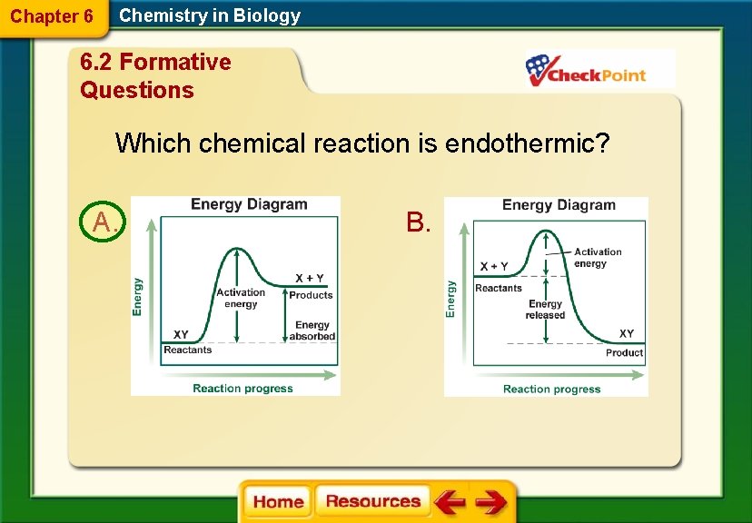 Chapter 6 Chemistry in Biology 6. 2 Formative Questions Which chemical reaction is endothermic?