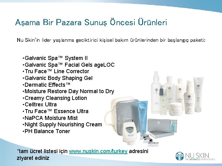 Aşama Bir Pazara Sunuş Öncesi Ürünleri Nu Skin'in lider yaşlanma geciktirici kişisel bakım ürünlerinden