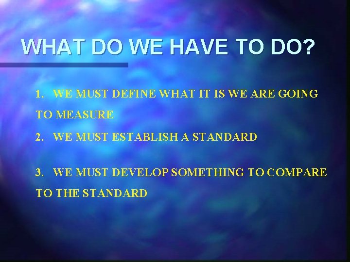 WHAT DO WE HAVE TO DO? 1. WE MUST DEFINE WHAT IT IS WE