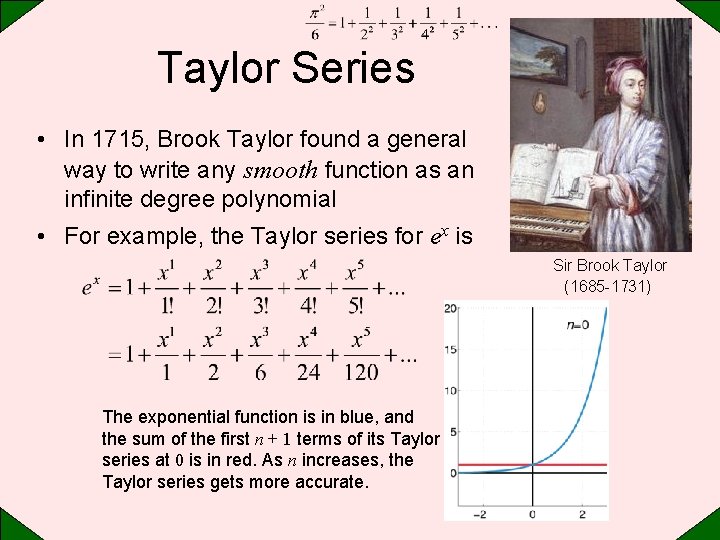 Taylor Series • In 1715, Brook Taylor found a general way to write any