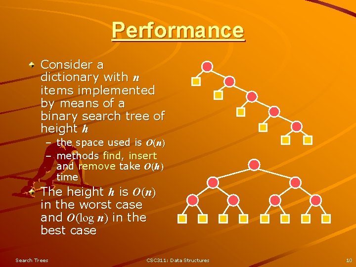 Performance Consider a dictionary with n items implemented by means of a binary search