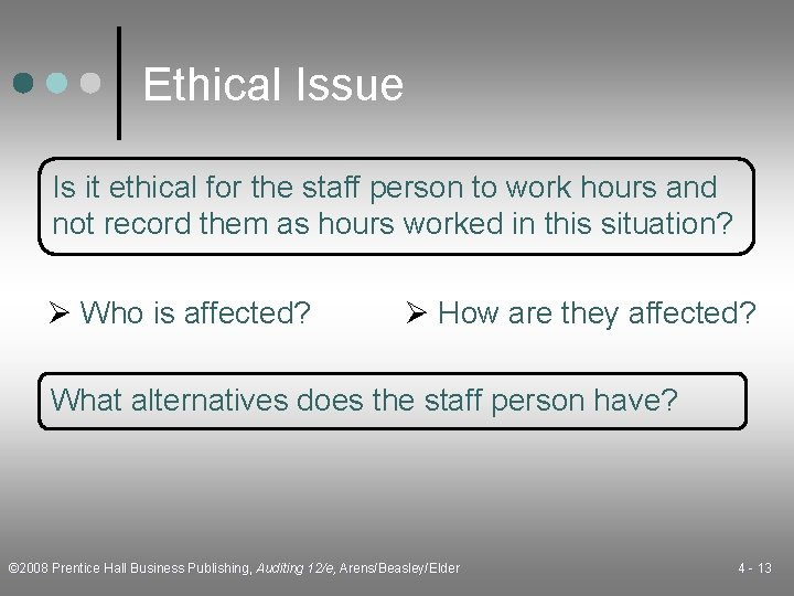 Ethical Issue Is it ethical for the staff person to work hours and not