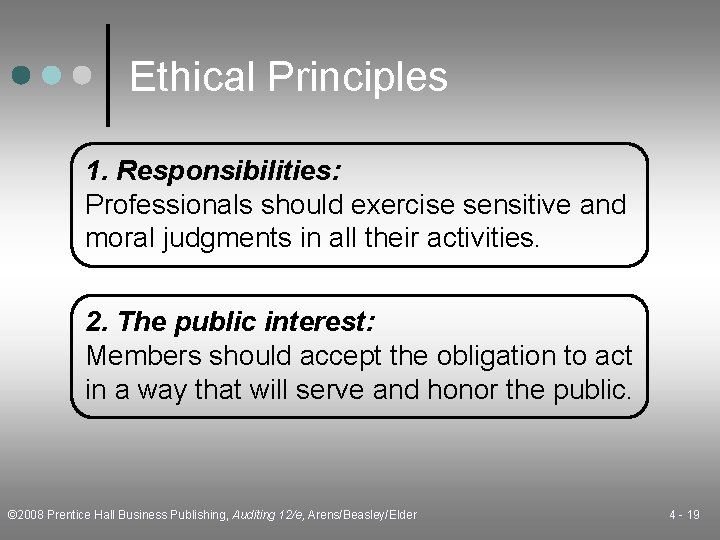 Ethical Principles 1. Responsibilities: Professionals should exercise sensitive and moral judgments in all their