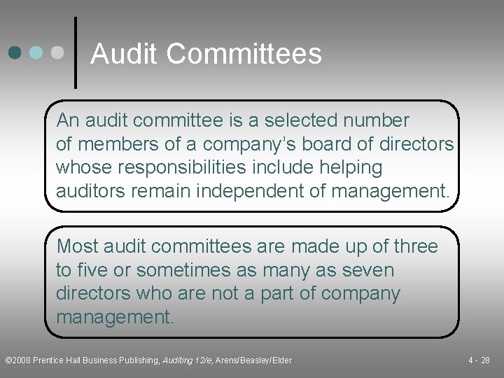 Audit Committees An audit committee is a selected number of members of a company’s