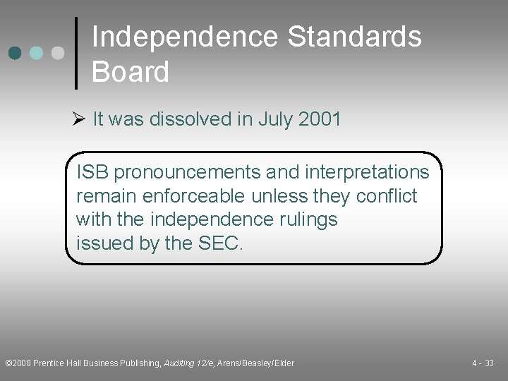 Independence Standards Board Ø It was dissolved in July 2001 ISB pronouncements and interpretations