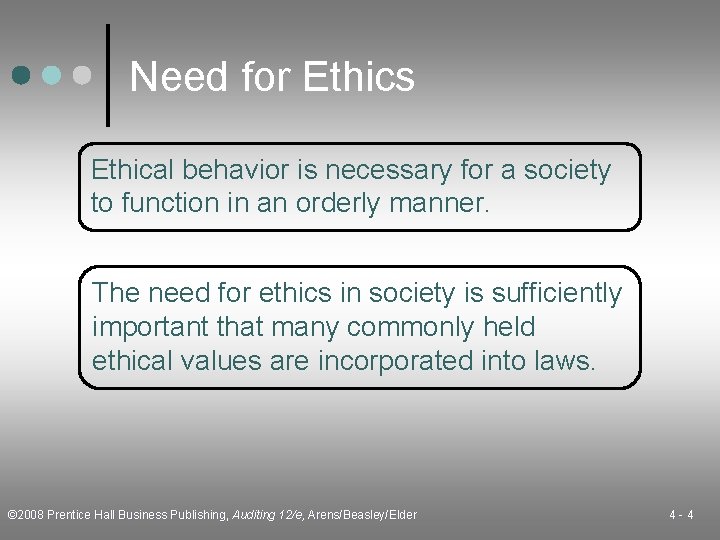 Need for Ethics Ethical behavior is necessary for a society to function in an