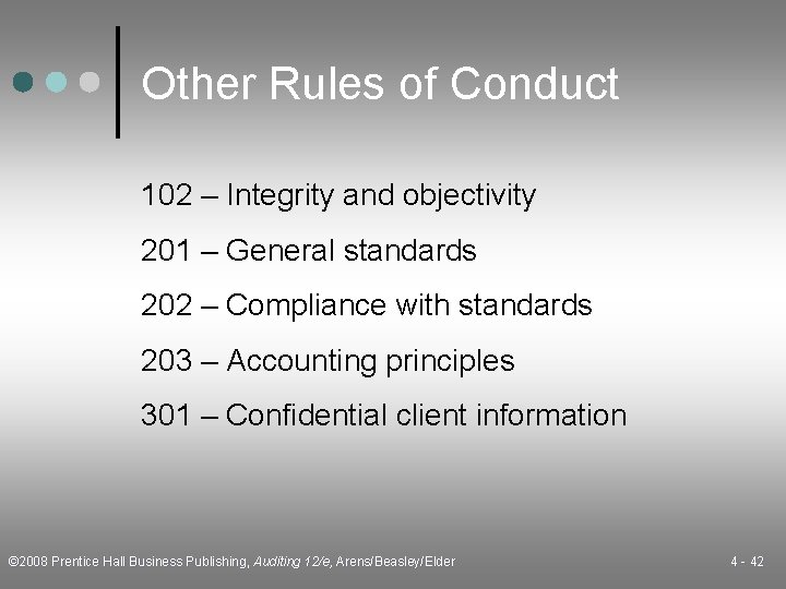 Other Rules of Conduct 102 – Integrity and objectivity 201 – General standards 202