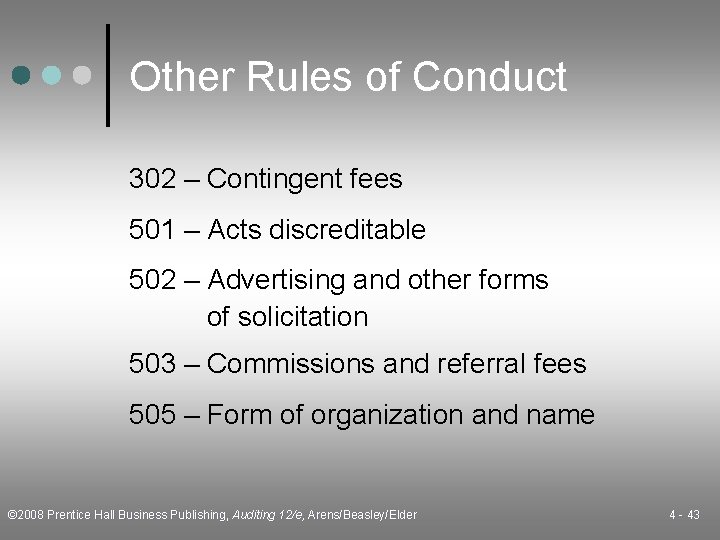 Other Rules of Conduct 302 – Contingent fees 501 – Acts discreditable 502 –